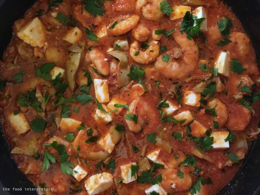 shrimp, artichoke and feta pasta sauce