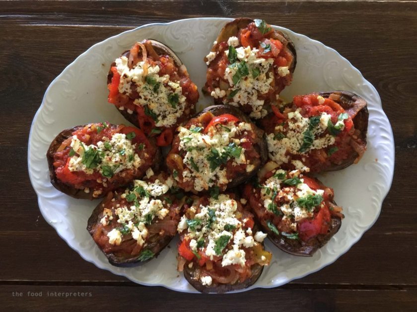 eggplants with tomato sauce and feta